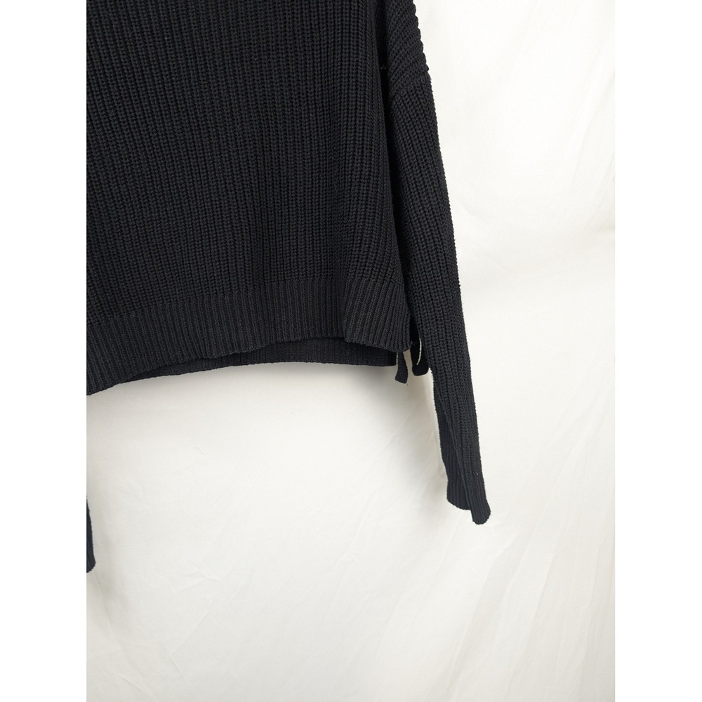 Y2K Whimsigoth Shaker Knit Boxy Crop Sweater Size L Black Grunge Baddie Side Tie - Picture 4 of 8